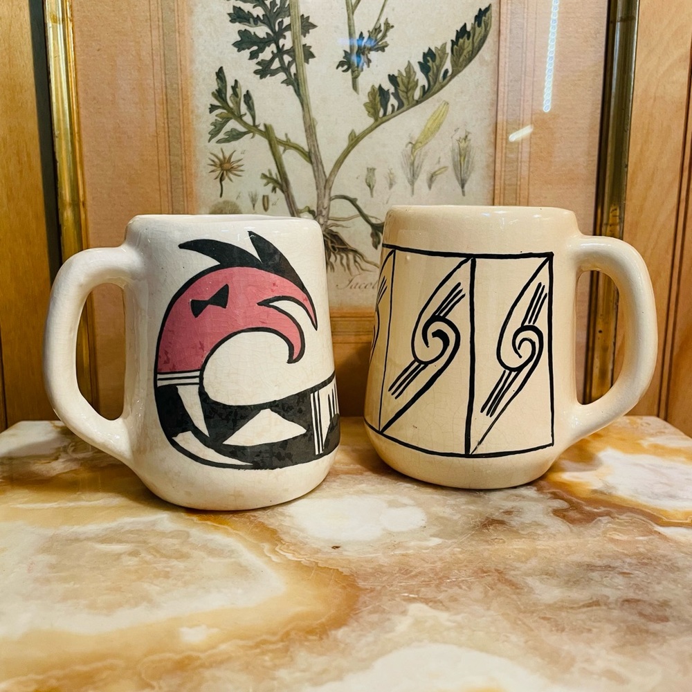 Vintage pottery mugs Arizona Hopi Native American pair RARE collectible signed